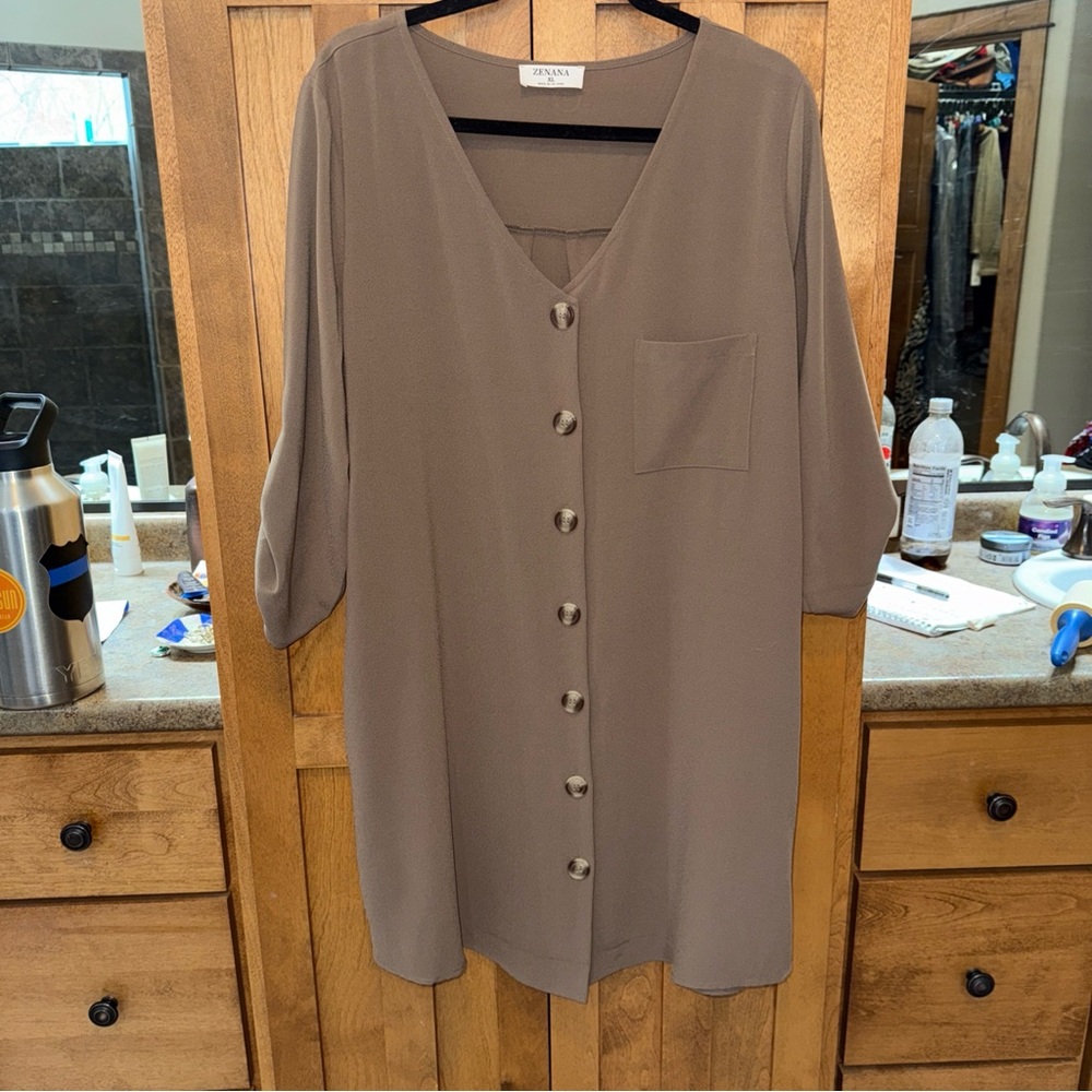 Elegant Brown Button-Down Women's dress